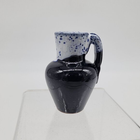 Miniature Black & Blue Speckled Ceramic Jug Vase With Handle 2.5" - Picture 1 of 7